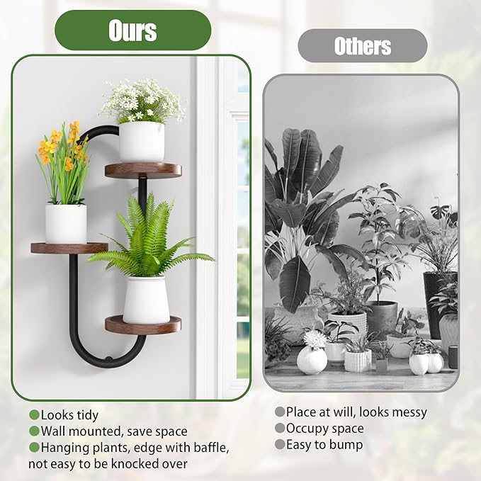 Wall Mounted Plant Stands Indoor Oval Plant Stand - 3 Tier Window Plant Shelf for Multiple Plants Space-Saving Corner Hanging Wall Stand for Small Spaces Planter Lover to Home Decor