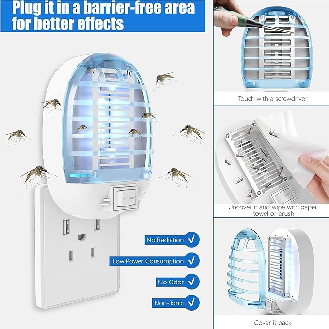 2 Pack Bug Zapper Indoor, Electronic Mosquitoes Killer Zapper with Blue Lights for Living Room, Baby Room, Kitchen, Bedroom(4)
