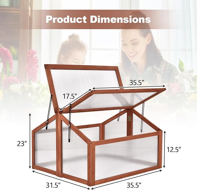 Giantex Garden Portable Wooden Cold Frame Greenhouse Raised Flower Planter Protection (35.4"X31.3"X23.0")