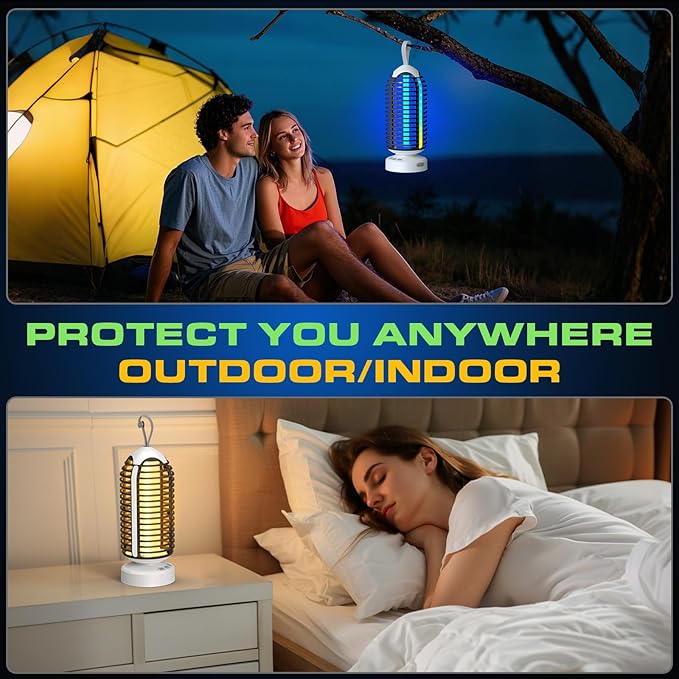 Bug Zapper Outdoor Indoor, 2 Pack Cordless Mosquito Zapper with LED Lights and Marquee Lights, Rechargeable Fly Zapper Outdoor Waterproof for Camping, Patio, Backyard, Garden, Home
