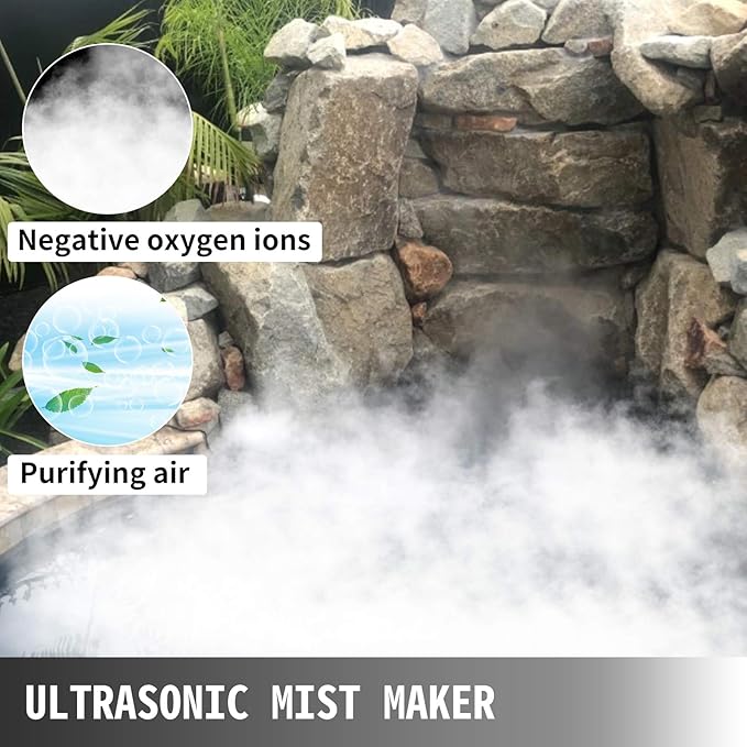 Happybuy Mist Maker 12 Head Ultrasonic Mist Fogger with Waterproof Power Supply Ultrasonic Fogger Humidifier Stainless Steel Pond Mister Fogger 7kg/h