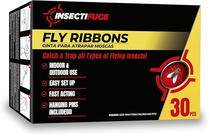 30Pcs Fly Strips Indoor Sticky Hanging with Pins - Fast Acting Fly Paper Indoor for Home, Tape Outdoor, Fruit Catchers for Inside, Ribbon Sticky Traps for Home