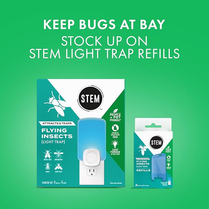 STEM Light Trap Refill Cartridges, Indoor Fruit Fly Trap, Effective Insect Control for Home, Attracts and Traps Flying Insects, Compatible with STEM Light Trap, 2 Count (Pack of 8)