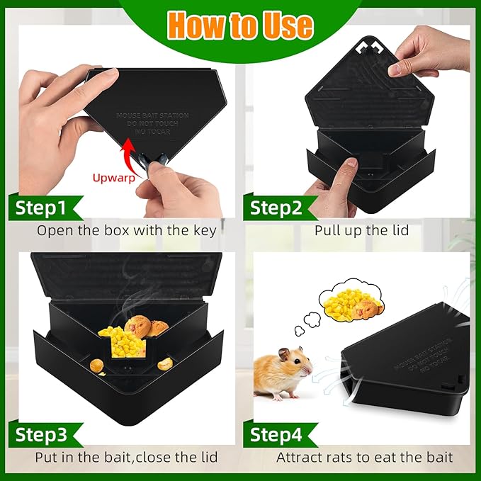 Mouse Bait Station Outdoor Indoor with Keys, 8 Pack Reusable Rat Bait Stations, Mice Stations, Keep Children and Pets Safe, Bait Station Box for Kitchen Garage Patio