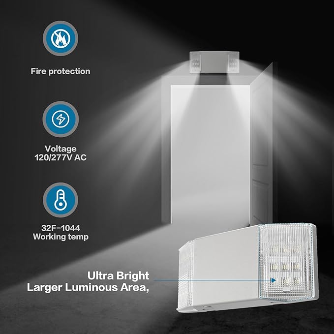 Spectsun 6 Packs Hardwired Emergency Exit Light Fixtures for Business, with Battery Backup, Two Head Adjustable LED Emergency Lighting, UL 924 Certified,AC 120/277V.