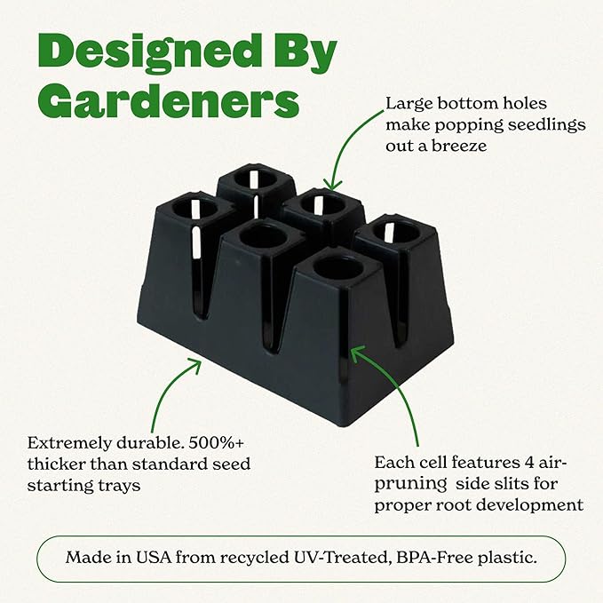 Epic Gardening Reusable Seed Starter Tray - 6 Cell/12 Seedling Starter Trays - Easy Watering, Indoor Greenhouse, Plant Starter, Gardener-Friendly for Seedlings | UV-Treated & BPA-Free - Black