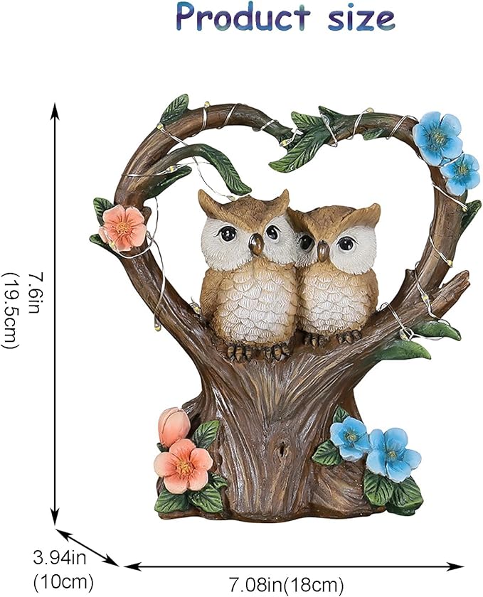 Solar Garden Owl Statue With LED Lights for Patio Lawn Ornaments, Indoor Outdoor Decor Waterproof Gift for Owl Lovers 7''