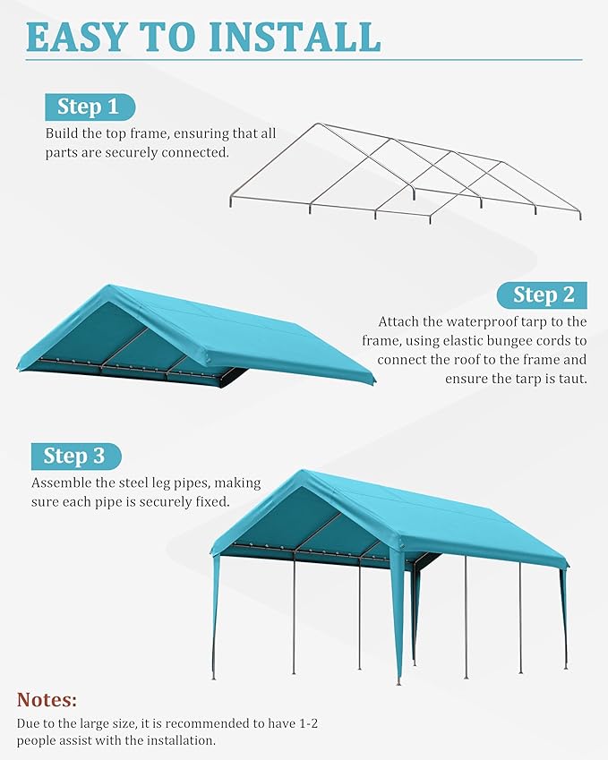 10 X 20 Ft Canopy Replacement Cover Heavy Duty Waterproof UV & Tear Resistant Car Tarp Canopy Tent Garage Top Shelter Oxford Cover with Ball Bungees (Frame is Not Included)