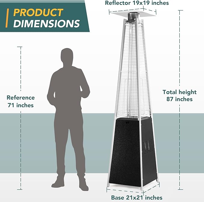 Pamapic Pool Heater Patio Heater, Pyramid 48,000 BTU Portable Heater with Patio Cover, Propane Outdoor Heaters for Patio, Backyard, Balcony with Wheels(Hammered Gray)