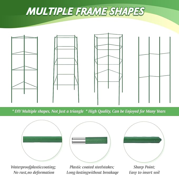 6 Pack Tomato Cage for Garden & Pots, Rust-Resistant Tomato Stakes Plant Cage Trellis Support for Climbing Vegetables Plants Flowers - 48 Inch