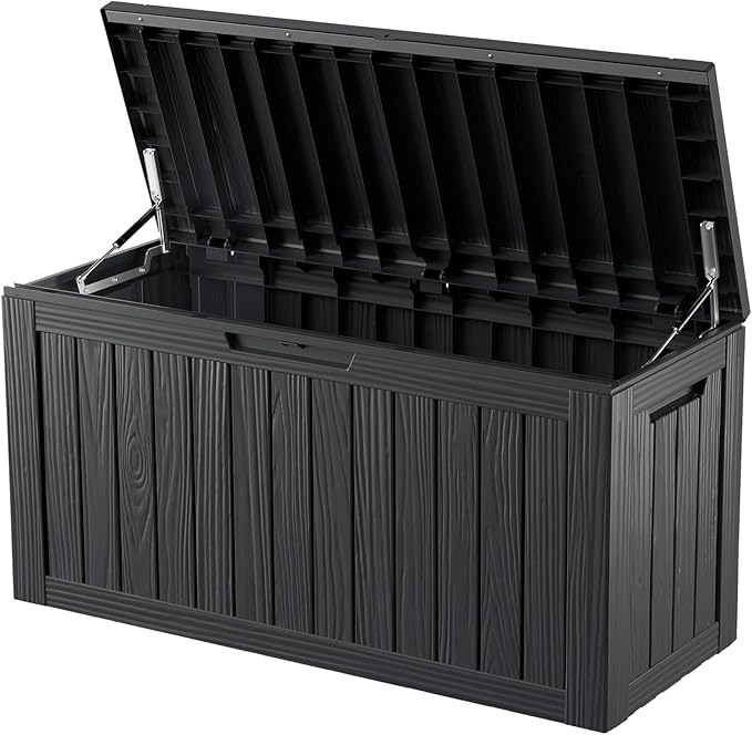 80 Gallon Waterproof Large Resin Deck Box Indoor/Outdoor Lockable Storage Container and Seating for Garden, Pool, and Patio (80 Gallon, Black)