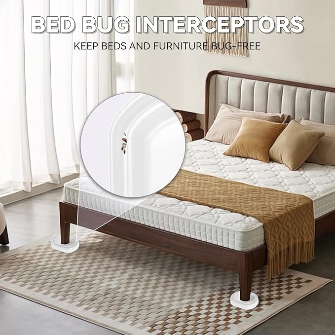 Bed Bug Interceptor Traps | Bed Bug Trap | Insect Trap, Monitor, and Detector for Bed Legs (White - 4 pcs)