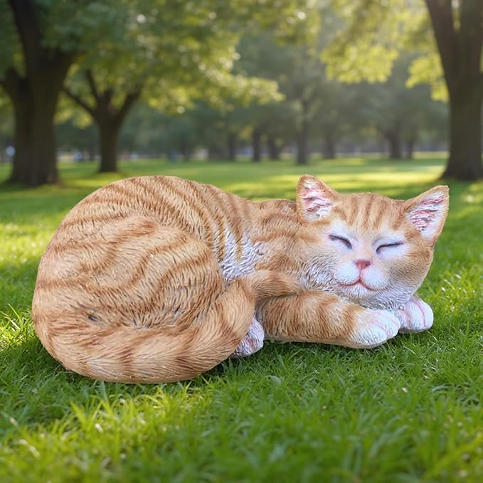 Tabby Sleep Cat Statues Outdoor Decorative, Cat Memorial Statue for Yard Lawn Patio Porch, Garden Pet Grave Marker Figures, 9.44" L x 6.29" W x 4.33" H