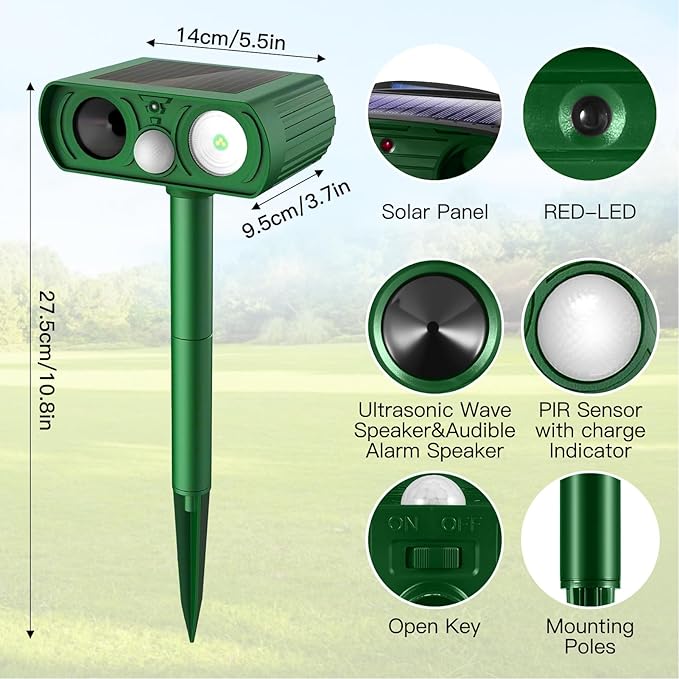Animal Deterrent Devices Outdoor, Solar Animal Repeller with Motion Sensor Animal Repeller to Repel Cat, Deer, Squirrel, Rabbit, Dog, Skunk (Green - 2 Pack)