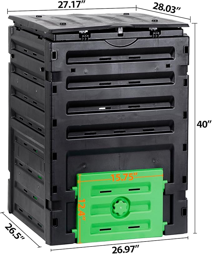 120 Gallon (450L) BPA Free Garden Compost Bin - Easy Assembly, Aerating Outdoor Compost Box for Fast Fertile Soil Creation