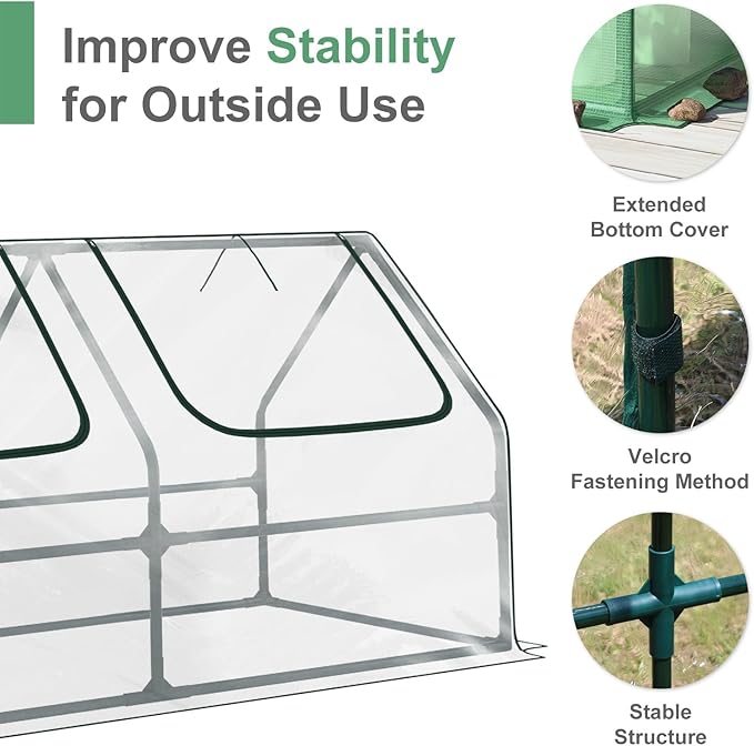 Aoodor 6 x 3 x 3 ft Mini Greenhouse with 2 Zipper Doors, Water-Resistant, UV-Protected for Flowers, Vegetables, and Herbs, Transparent