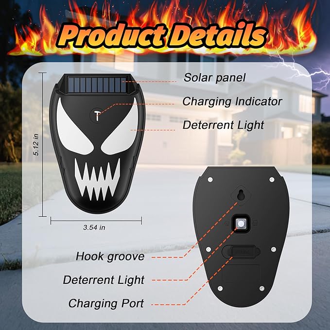 2 Pack Solar Racoon Repellent Outdoor Devices with Dynamic Flashing Lights, Effective Coyote, Raccoon, Skunk, Deer & Hawk Deterrent-Waterproof Predator Light for Chicken Coop, Garden, Farm