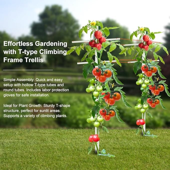 Agfabric 2pack 7ft T-Type Garden Trellis for Climbing Plants Outdoor, Fiberglass Tower Trellis-Plant Support Trellis Perfect for Berries, Tomatoes, Cucumbers to Climb