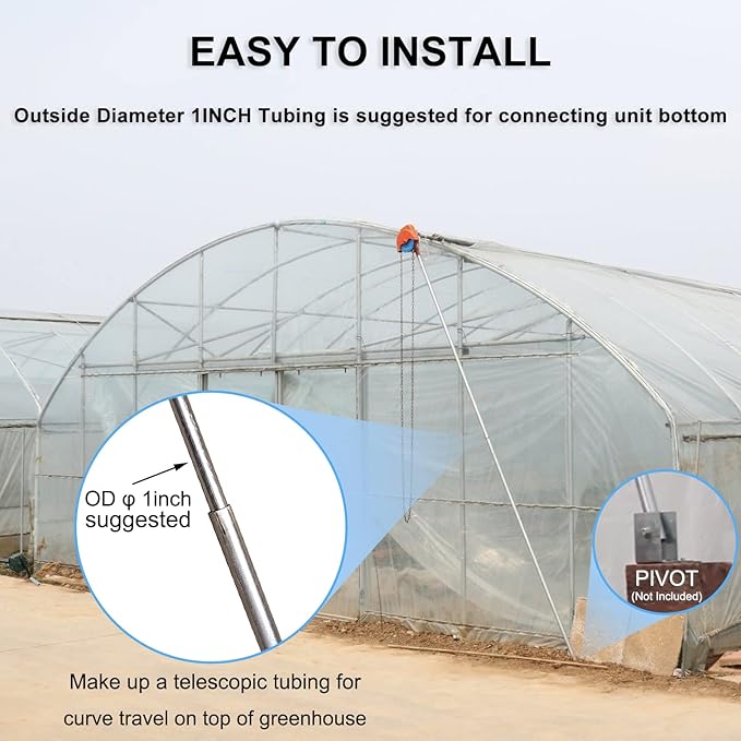 UYGALAXY Manual Winch Greenhouse Film Roll Up Roof Unit for Ventilation Agricultural Manual Film Coiler Device Side Top Film Coiling Rolling Blinds Machine(13ft Circumference Chain)