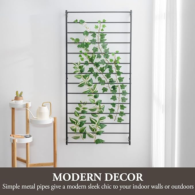 MyGift 4 Ft Tall Trellis, Black Metal Wall Mounted Garden Trellis for Climbing Plants Outdoor/Indoor, Large Wall Support Frame for Hanging Planters (1, Black)