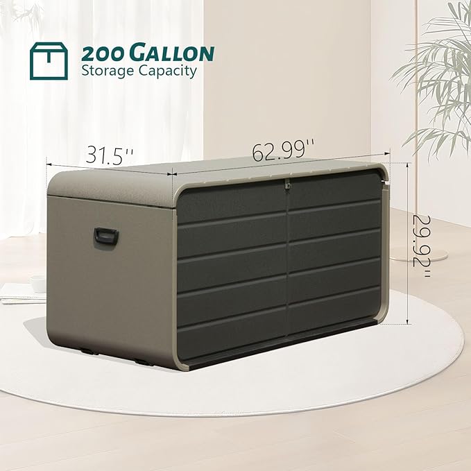 Domi 200 Gallon Outdoor Storage Box – Waterproof, UV-Resistant Deck Box with Lockable Lid for Patio Furniture, Garden Tools, Delivery Packages (Large Resin Storage Bin)