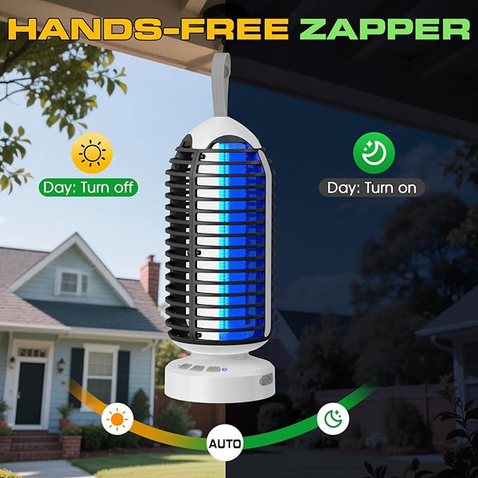 Bug Zapper Outdoor Indoor, 2 Pack Cordless Mosquito Zapper with LED Lights and Marquee Lights, Rechargeable Fly Zapper Outdoor Waterproof for Camping, Patio, Backyard, Garden, Home