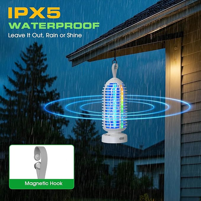 Bug Zapper Outdoor Indoor, 2 Pack Cordless Mosquito Zapper with LED Lights and Marquee Lights, Rechargeable Fly Zapper Outdoor Waterproof for Camping, Patio, Backyard, Garden, Home