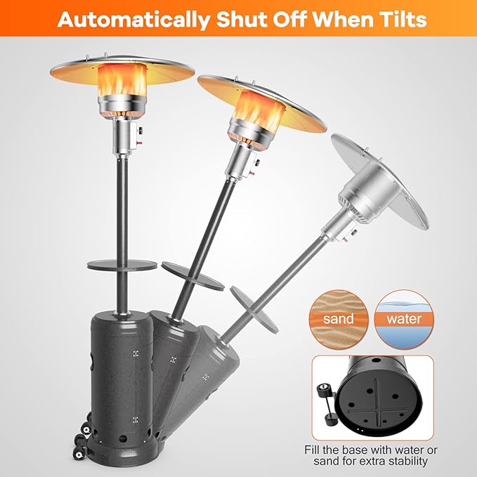 Giantex Outdoor Propane Heater, 50000 BTU Standing Gas Heater w/Shelf Tabletop & Wheels, Tip-Over Protection & Auto Shut Off, CSA Certified, Portable Patio Heater for Home & Commercial Use (Grey)