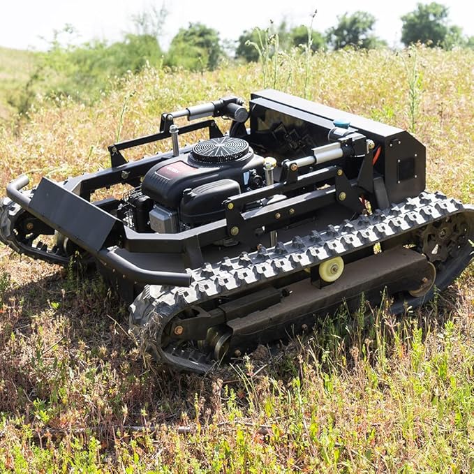 Lawn Mower, Remote Control Lawn Mower, Small Crawler Oil-Electric Hybrid Four-Wheel Drive Lawn Mowing and Weed Whacker, All Terrain Grass Cutter Yard Mower, 65° Climbing (SKD-608-90)