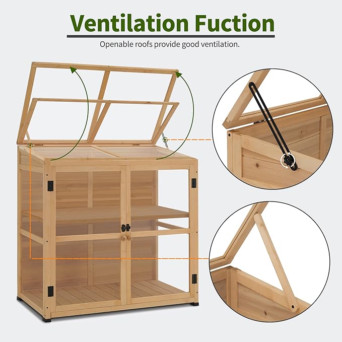 Macrout Wooden Cold Frame Greenhouse Cabinet Kit with Adjustable Shelf and Lockable Door, Fully Transparent Polycarbonate Greenhouse for Outdoor Indoor Use, 0718
