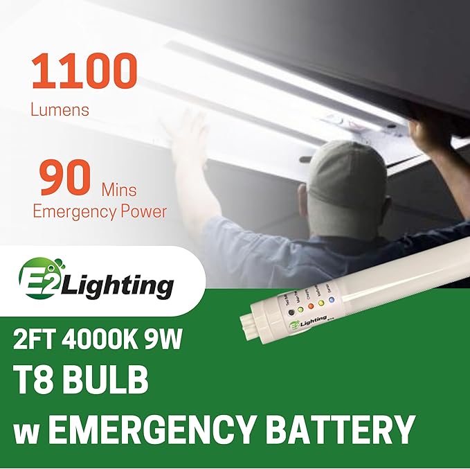 LED Emergency T8 Tube, 2FT-9W, with Integrated Battery Backup (4000K)