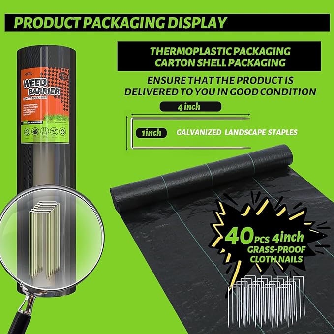 6x300FT Weed Barrier Landscape Fabric Heavy Duty, 3.2oz Durable Geotextile Fabric, Weed Block Gardening Ground Cover Mat, Weed Control Garden Cloth for Landscaping, French Drains, Yard Driveway