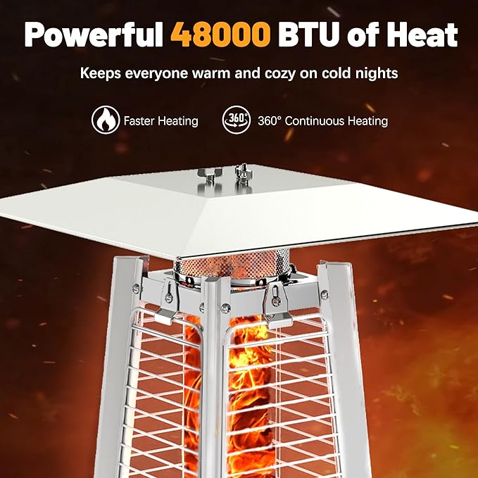 FOOWIN Patio Heater,48,000 BTU Outdoor Patio Heater with Wheels,Propane Patio Heater w/Waterproof Cover & Gloves,Quartz Glass Tube Pyramid Patio Heater for Outdoor Use,Party,Backyard,Garden,Black