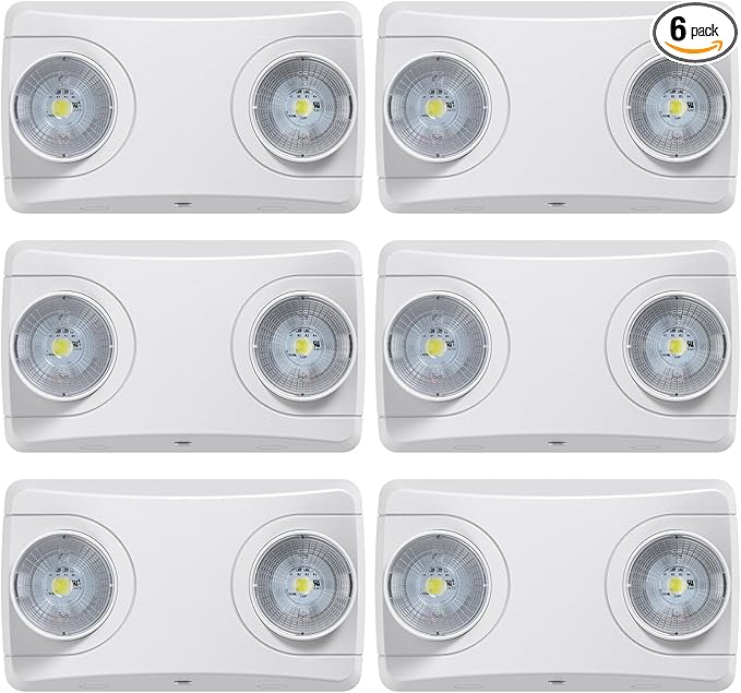 Emergency Light with Battery Backup, Commercial Hardwired Exit Lighting Fixtures, Two Adjustable Head Bug Eye LED Emergency Lighting, AC 120-277V, UL Certified (6Pack)
