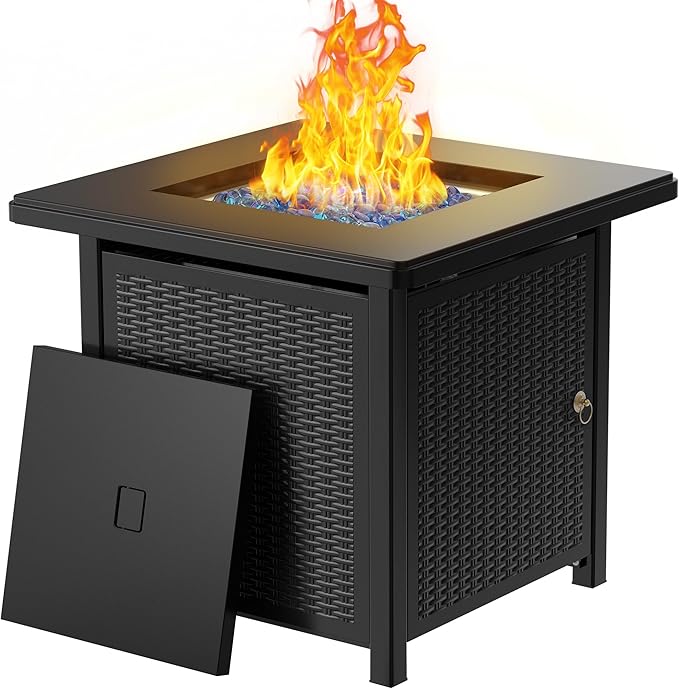 BALI OUTDOORS 50000 BTU Propane Fire Pit with Lid, 28 inch Fire Pit Table Outdoor, Black Firepits for Outside Backyard, Patio
