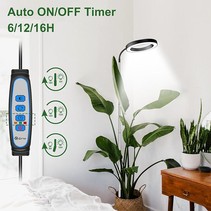 Wolezek Grow Lights for Indoor Plants Full Spectrum, 80 LEDs 3 Colors, 65in Large Plant Lights for Indoor Growing with 360ยฐGooseneck, 6/12/16H Timer, 5 Brightness, Height Adjustable, Black 3 Pack