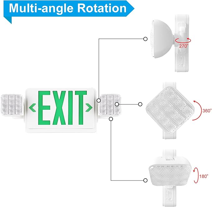 SPECTSUN 2 Packs Exit Sign with Emergency Lights, LED Emergency Exit Light with Battery Backup, UL Listed, AC 120/277V, Commercial Emergency Lights Combo for Business.