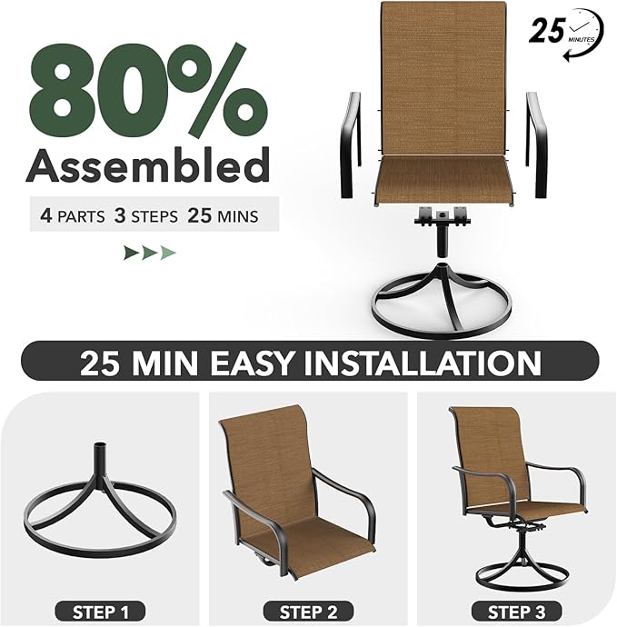 5-Piece Outdoor Dining Set, 48'' Round Table with 4 Swivel Chairs All Weather Furniture Set - Brown Style2
