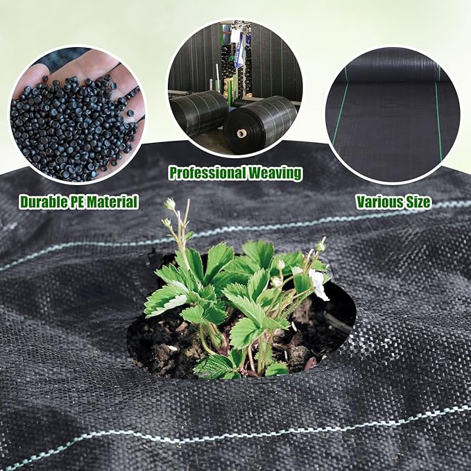 Durable PE Weed Barrier Landscape Fabric, Weed Block Gardening Ground Cover Mat, High Permeability for Weed Blocker Weed Mat, Driveway Fabric, Weed Control Garden Cloth (3x300Feet/Roll)