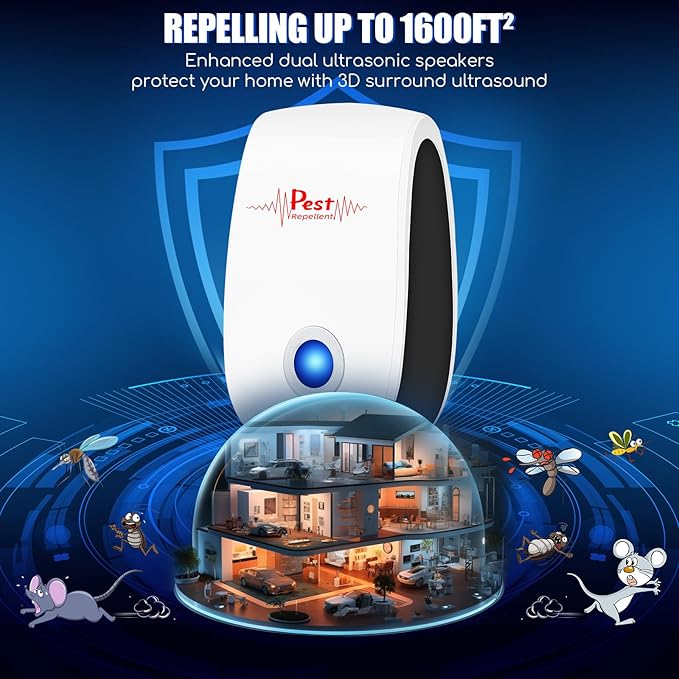 10 Packs 2025 Ultrasonic Pest & Insect Repeller Indoor, Rodent Mouse Repellent Ultrasonic Plug in, Repellent Control for Rodent, Mouse, Mice, Rat, Roach, Bugs, Mosquito, Spider, Ant