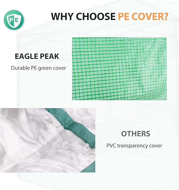 EAGLE PEAK Replacement Cover for 8x6 Portable Walk-in Pop up Greenhouse, Front and Rear Roll-Up Zipper Entry Doors and 2 Large Roll-Up Side Windows (Frame Not Included), Green