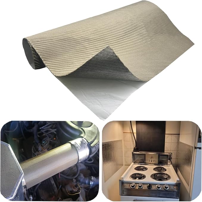 Titanium Thermal Barrier Adhesive Backed Heat Blanket Heat Shield Mat 12'' X 47'' for wall behind grill, fireplace kitchen cabinet 2500 Degrees Fire Pit Mat Fireproof Grill Pad