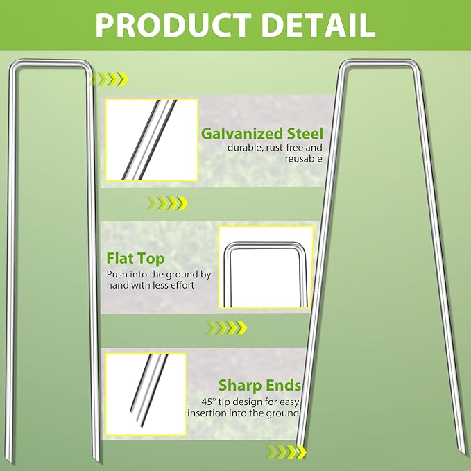 Landscape Staples 12 Inch, 50 Pack 8 Gauge Galvanized Garden Staples U-Shaped Landscape Stakes, Heavy Duty Ground Stakes for Outdoor Decorations, Weed Barrier Fabric, Irigation Tubing, Tent