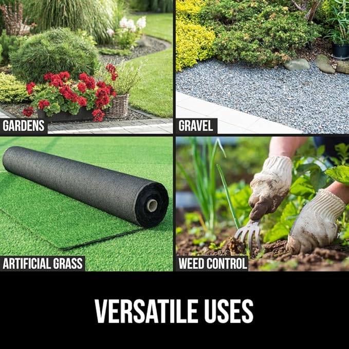 GORILLA GRIP 3 FT x 50 FT Powerful Weed Barrier Landscape Fabric, Durable Tear Resistant Blocker, Permeable UV Resistant Fabrics for Landscaping Outdoor Garden Bed, Ground Mulch, 3.2oz Woven