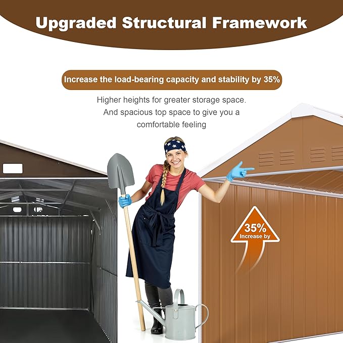 KEIKI 12FT x 8FT Heavy-Duty Metal Storage Shed, Outdoor Storage Shed with Floor & Window and Lockable Doors, Weatherproof Outdoor Garden Shed for Garden, Backyard, Patio, Lawn