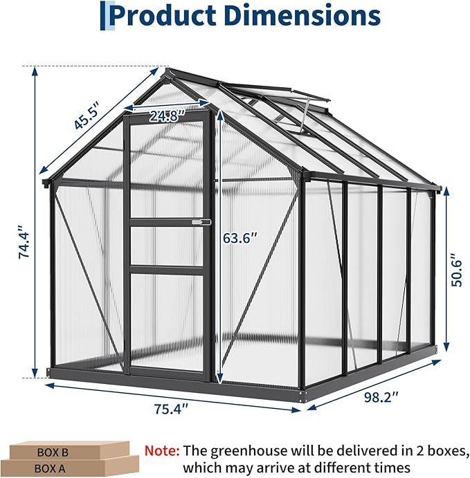 Greenhouse, 6×8FT Greenhouses for Outside, Polycarbonate Greenhouse with Aluminum Frame, Lockable Door and Ajustable Roof Vent for Backyard, Green Houses for Outside Garden Backyard, Patio