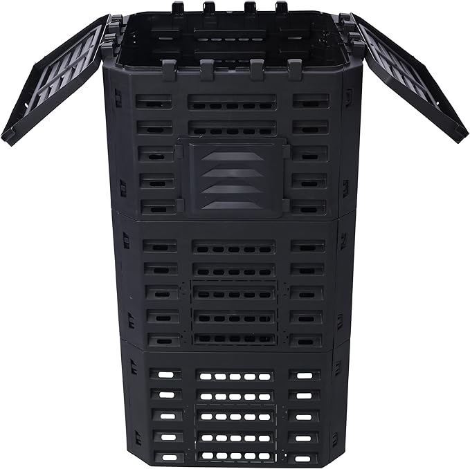 Black Garden Composter Bin - 132 Gallons of Recycled Plastic for Easy Assembly & Aerating Composting – Create Fertile Soil with Lightweight Outdoor Compost Box