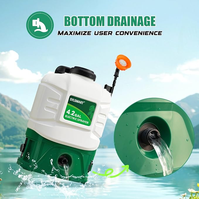 Battery Powered Backpack Sprayer 4 Gallon– No Leak & Padded Straps Electric Weed Sprayers in Lawn and Garden, 100PSI Power Sprayer with 41'' Telescopic Wand and 5 Nozzles, Translucent White