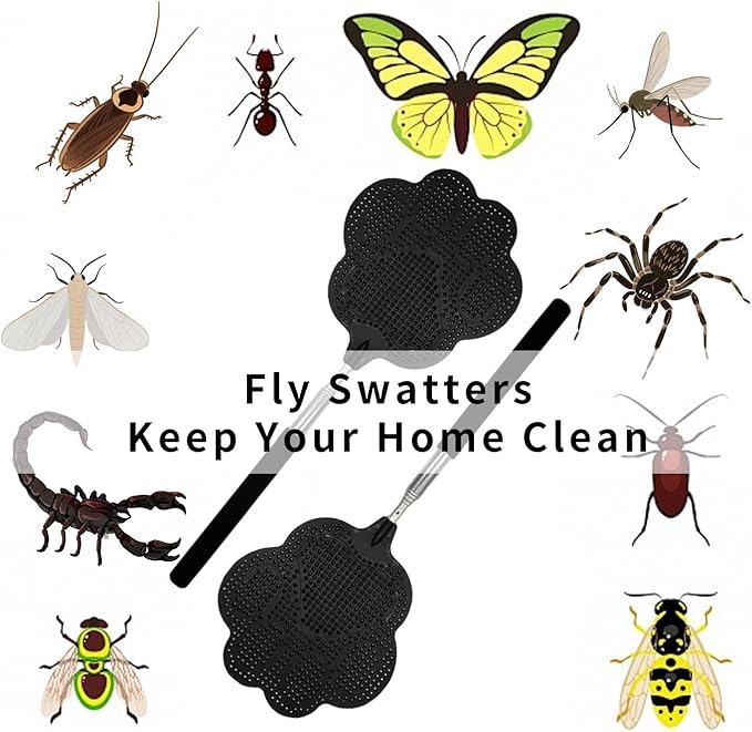 Fly Swatter, Elescopic Fly Swatters, FlySwatter for Indoors with Stainless Steel Handle 1PCS