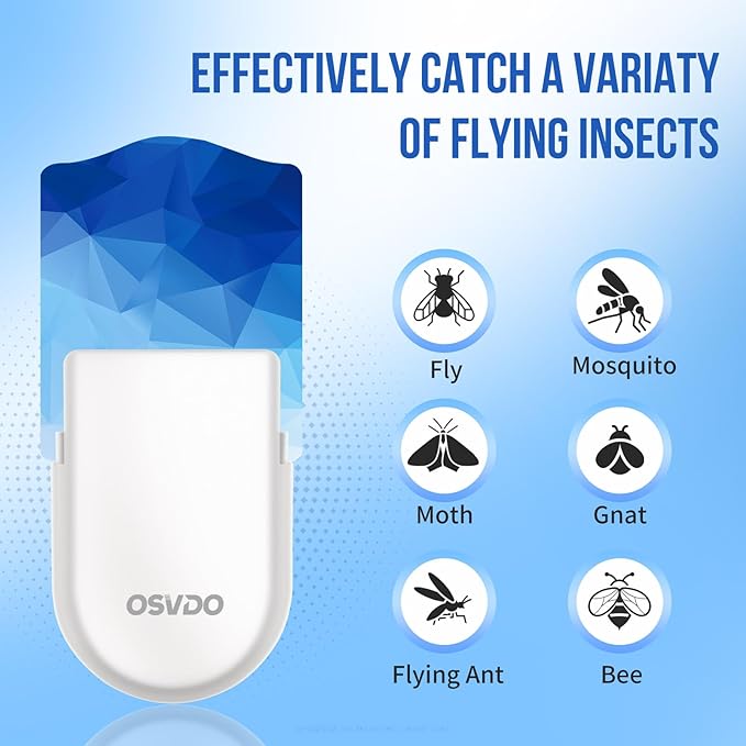 Fly Trap Indoor, Bug Catcher, Fruit Fly Traps for Indoors, Blue Light Bug Killer Plug in, Attracts Mosquito, Fly, Moth, Sticky Glue Gnat Trap - Flying Insect Trap Home (1 Device + 6 Refills)